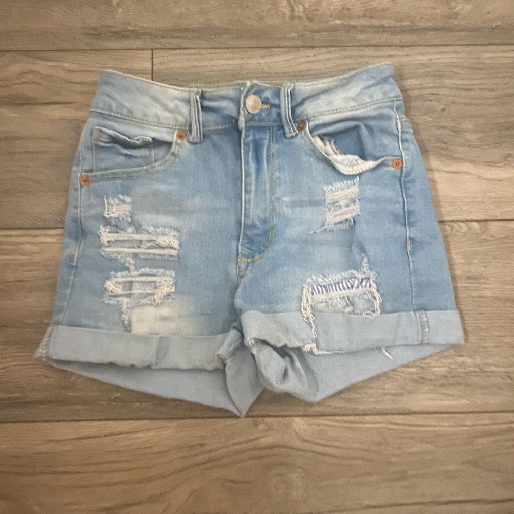 Wax Jean Light Blue Distressed Jean Shorts
